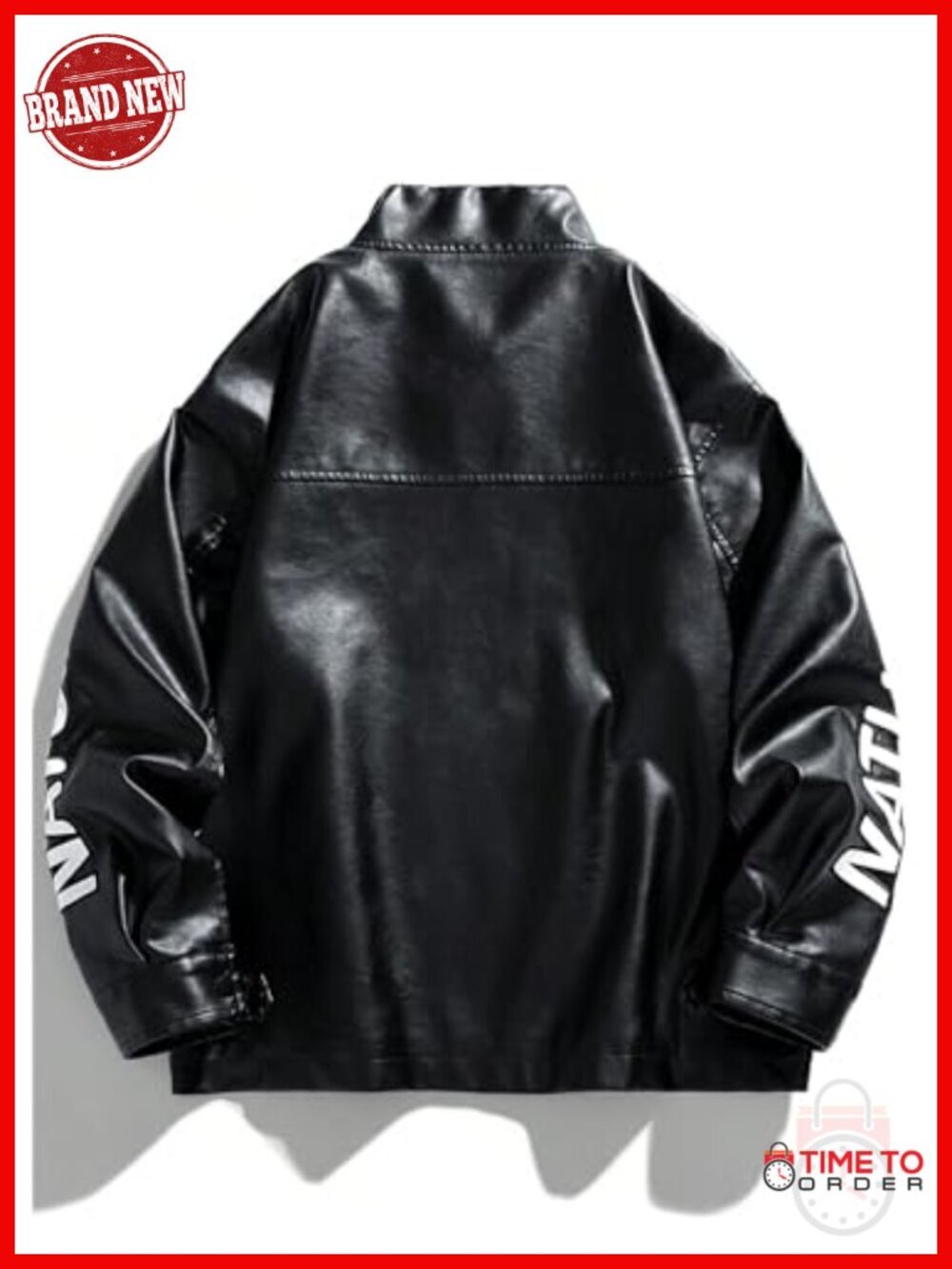 Faux Leather Motorcycle Jacket Y2k Racing Graphic Bomber Coat Streetwear - Picture 3 of 5
